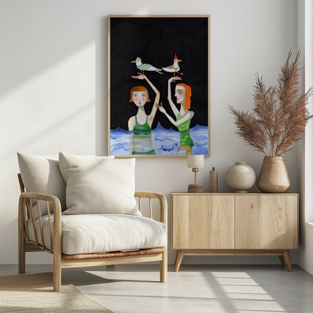 Beste Freunde schwimmen mit Vögeln | Poster