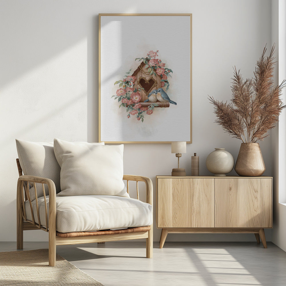 Vogelhaus und Rose | Poster