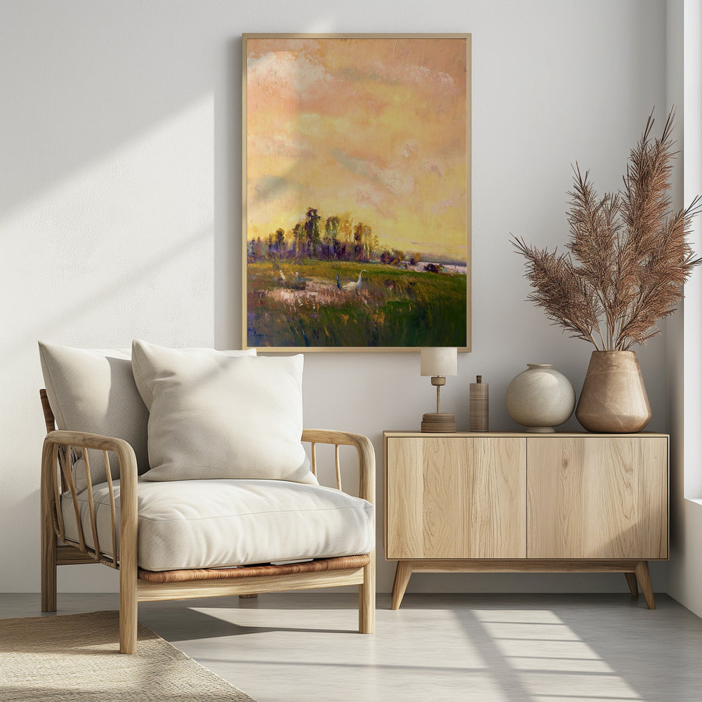 Sonnenbeschienene Wiesenlandschaft | Poster