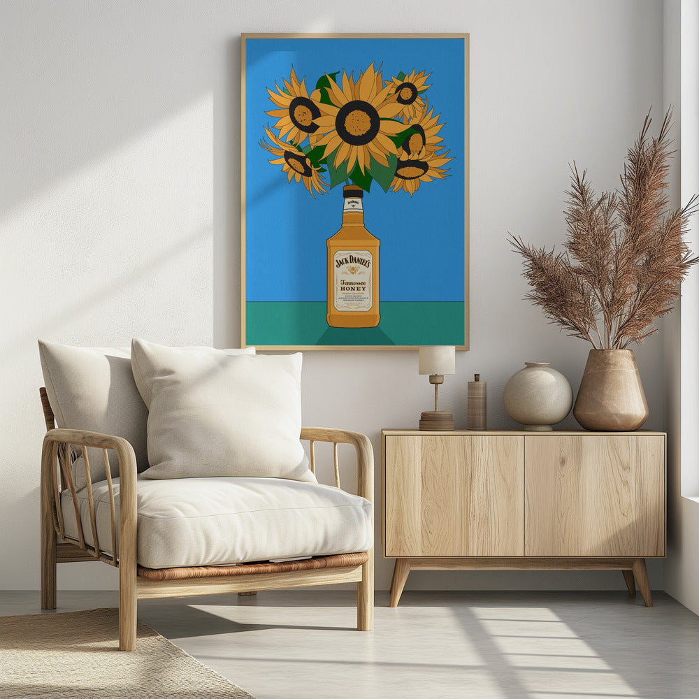 Sonnenblumen in Honig-Whiskey-Retro-Illustration | Poster