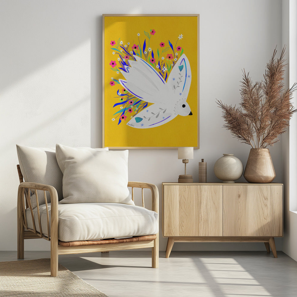 Vogel in Blumen Illustration | Poster