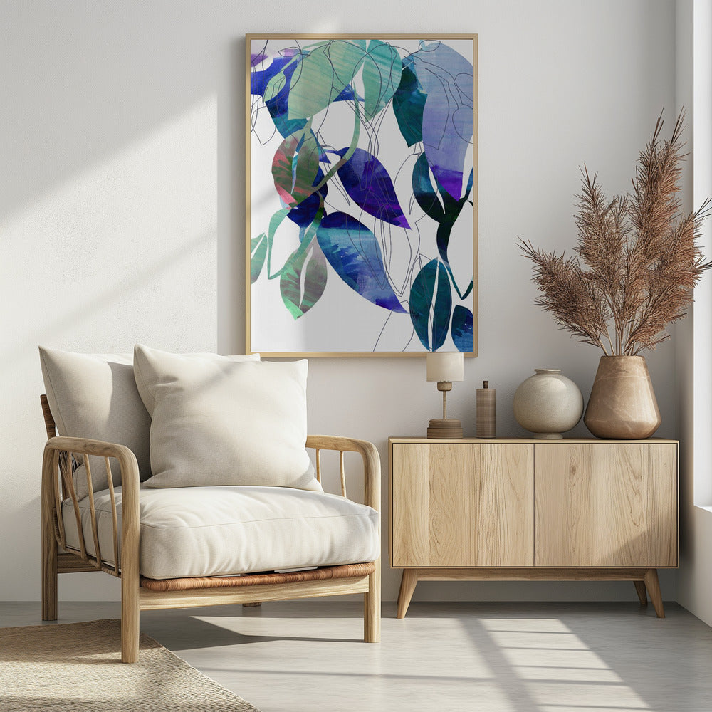 Botanical Leaf Print Art In Navy Blue 3 | Poster