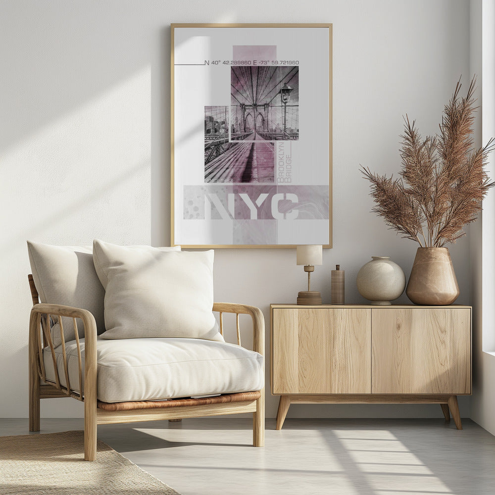 Posterkunst NYC Brooklyn Bridge | rosa Marmor | Poster