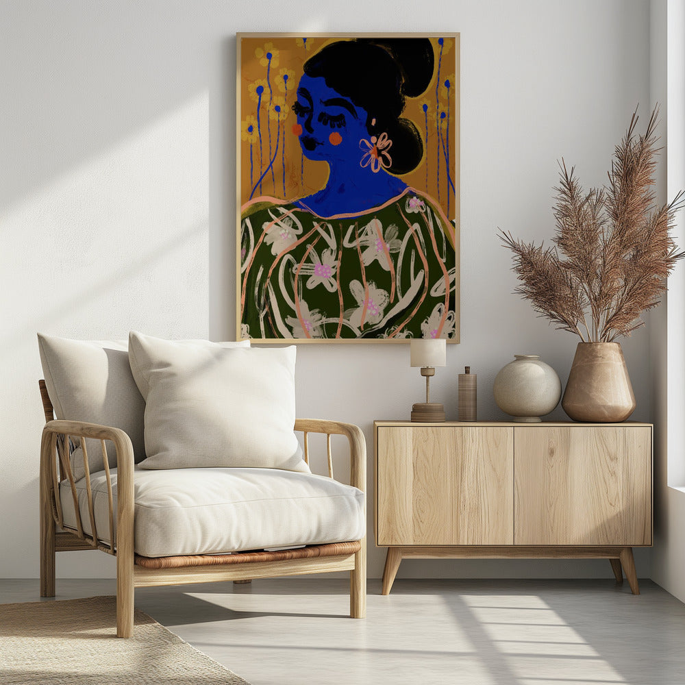 Blaue Blütenmuse | Poster
