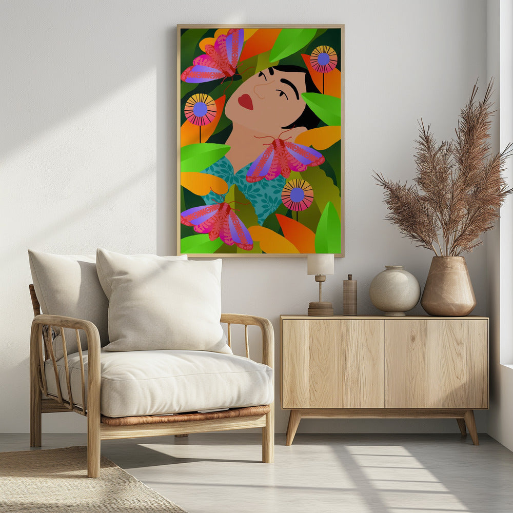 Mädchen mit ihren Pflanzen | Poster
