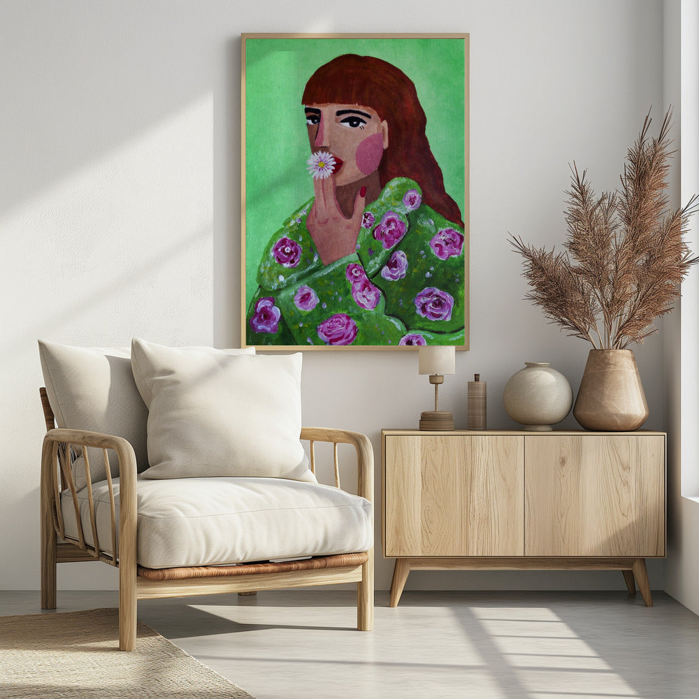 Frau raucht eine Blume | Poster