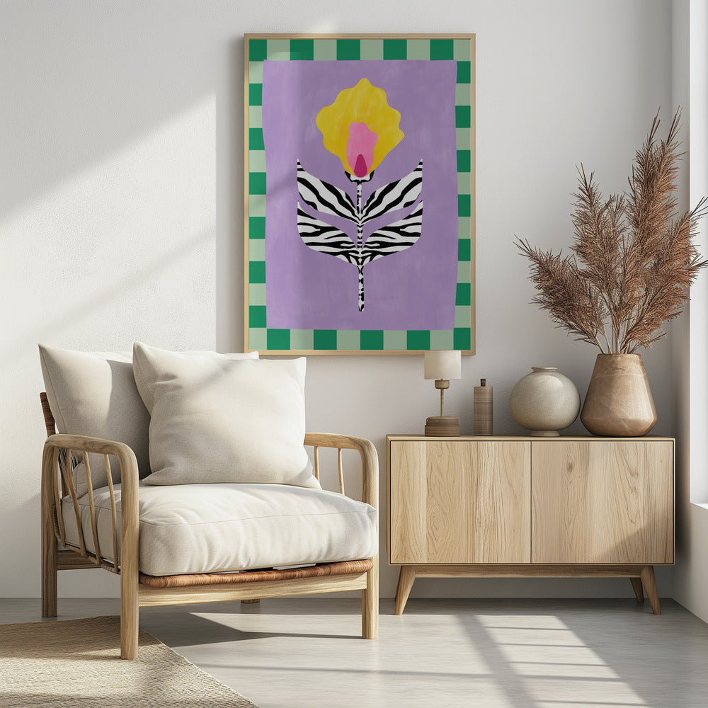 Blume mit Blättern im Zebramuster | Poster