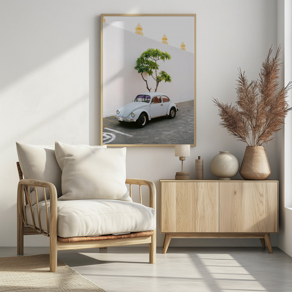 Pastellfarbener Volkswagen Käfer in den Straßen von Oaxaca, Mexiko | Poster