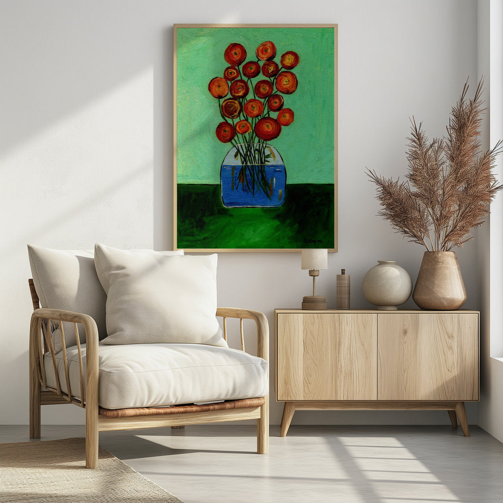 Mohnblumen in der Vase, grüne Version | Poster