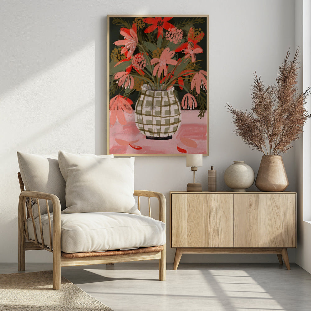 Blütenblätter in gemusterter Vase | Poster