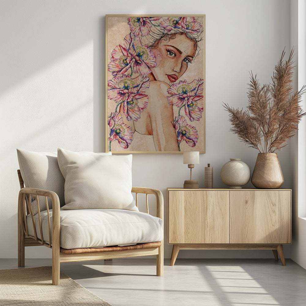 Frau mit Mohnblumen | Poster