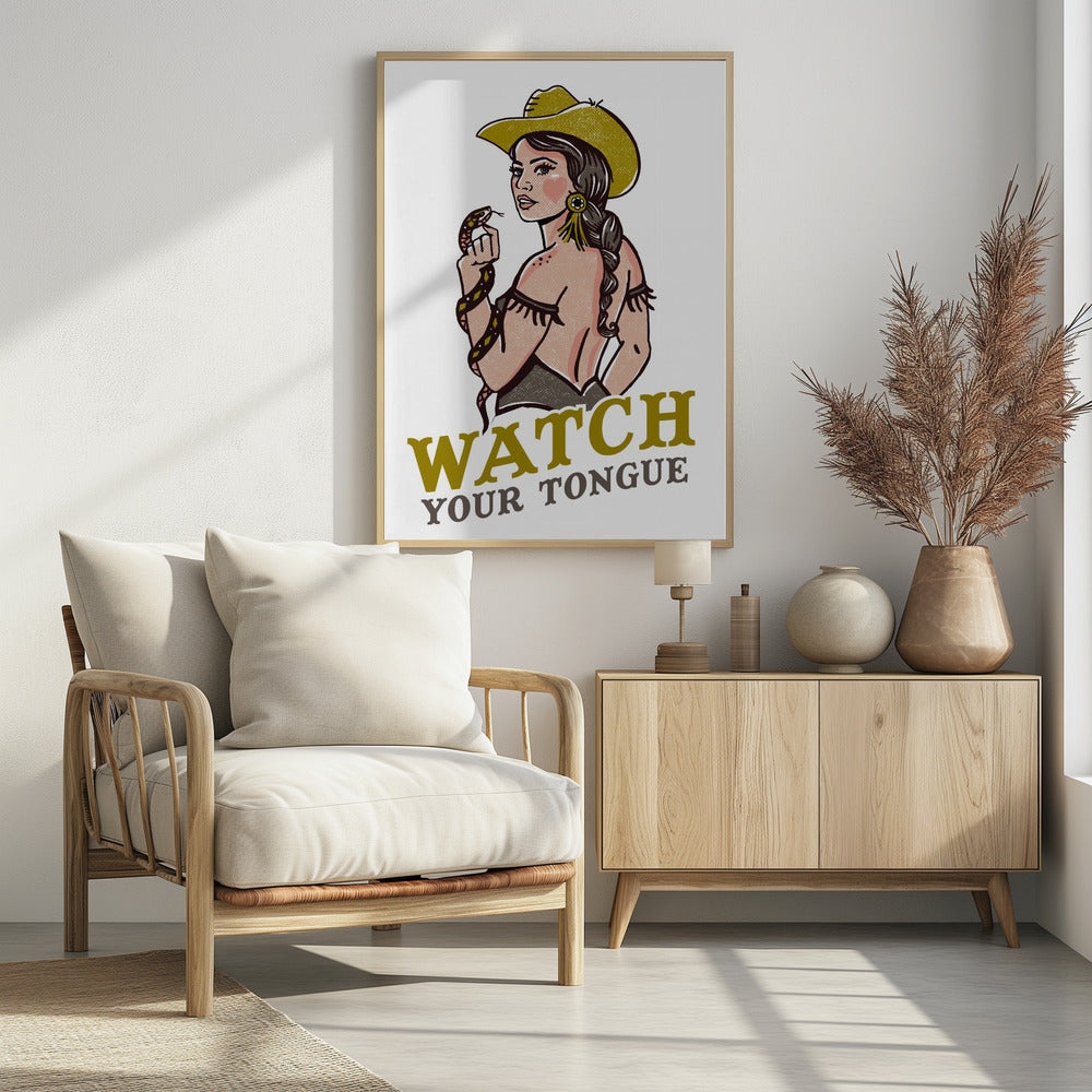 Pass auf deine Zunge auf – Badass Pin-Up Cowgirl &amp; Klapperschlange | Poster