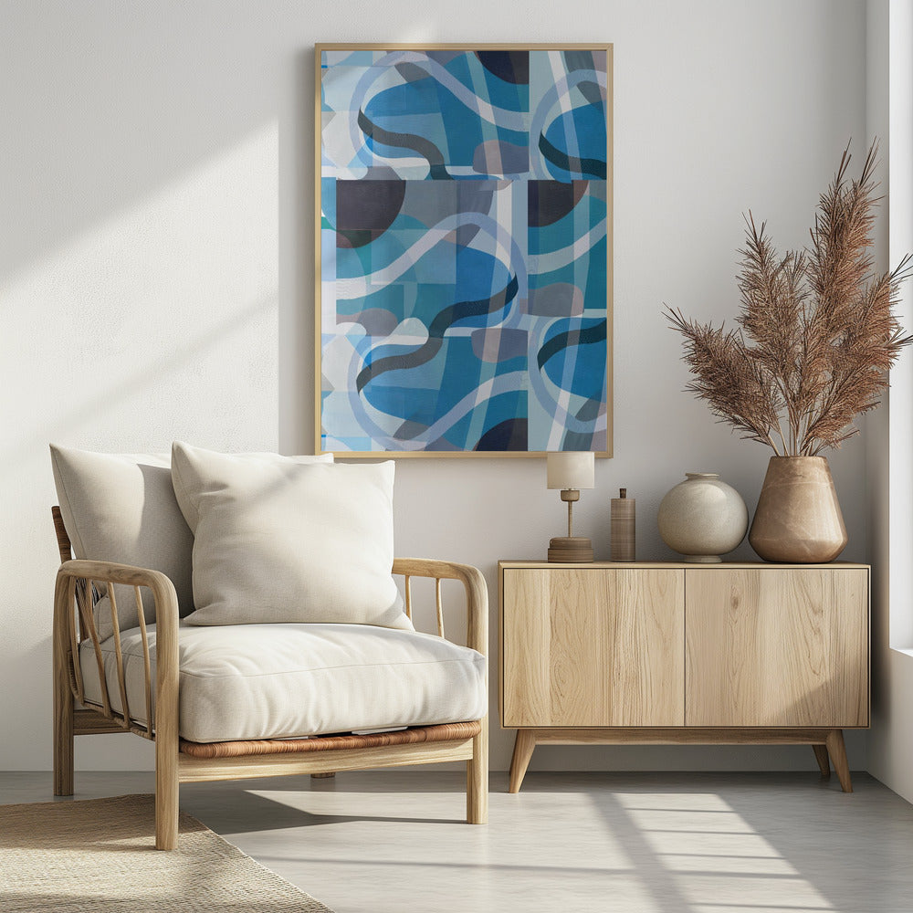 Abstrakte blaue und neutrale Kurvenformen 3 | Poster