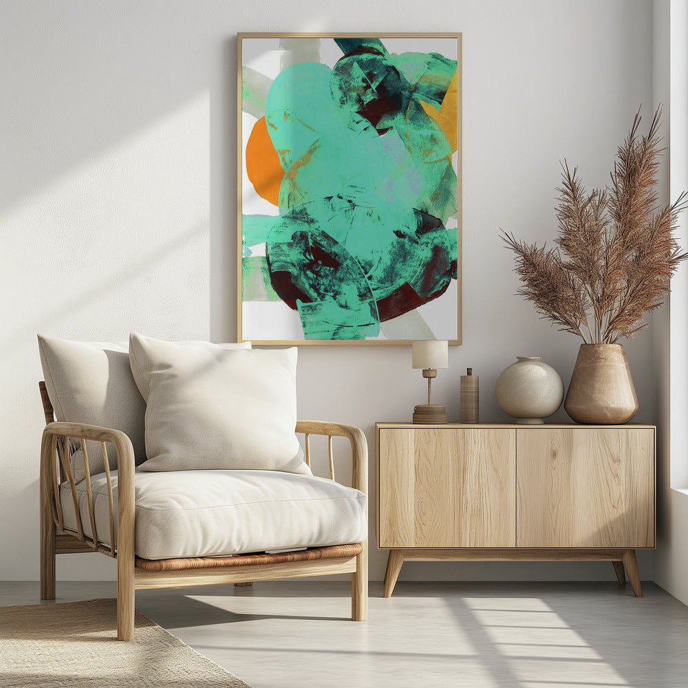 Aqua Teal Burgundy Orange Neutral White Abstract 1 | Poster