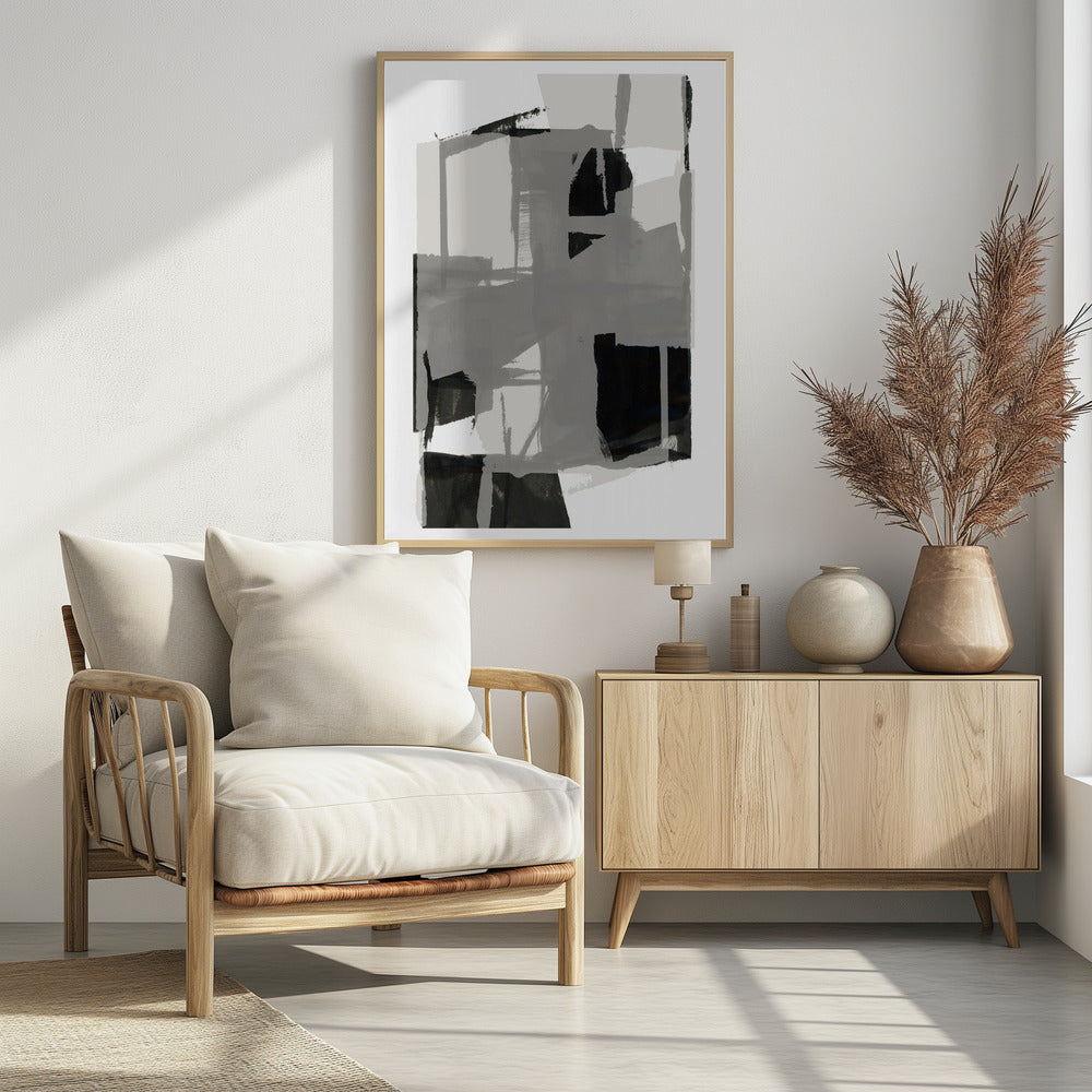 Abstrakte Komposition in Schwarzweiß Nr. 5 | Poster