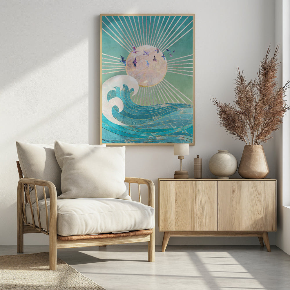 Sonnenuntergang Golden Ocean Türkis | Poster