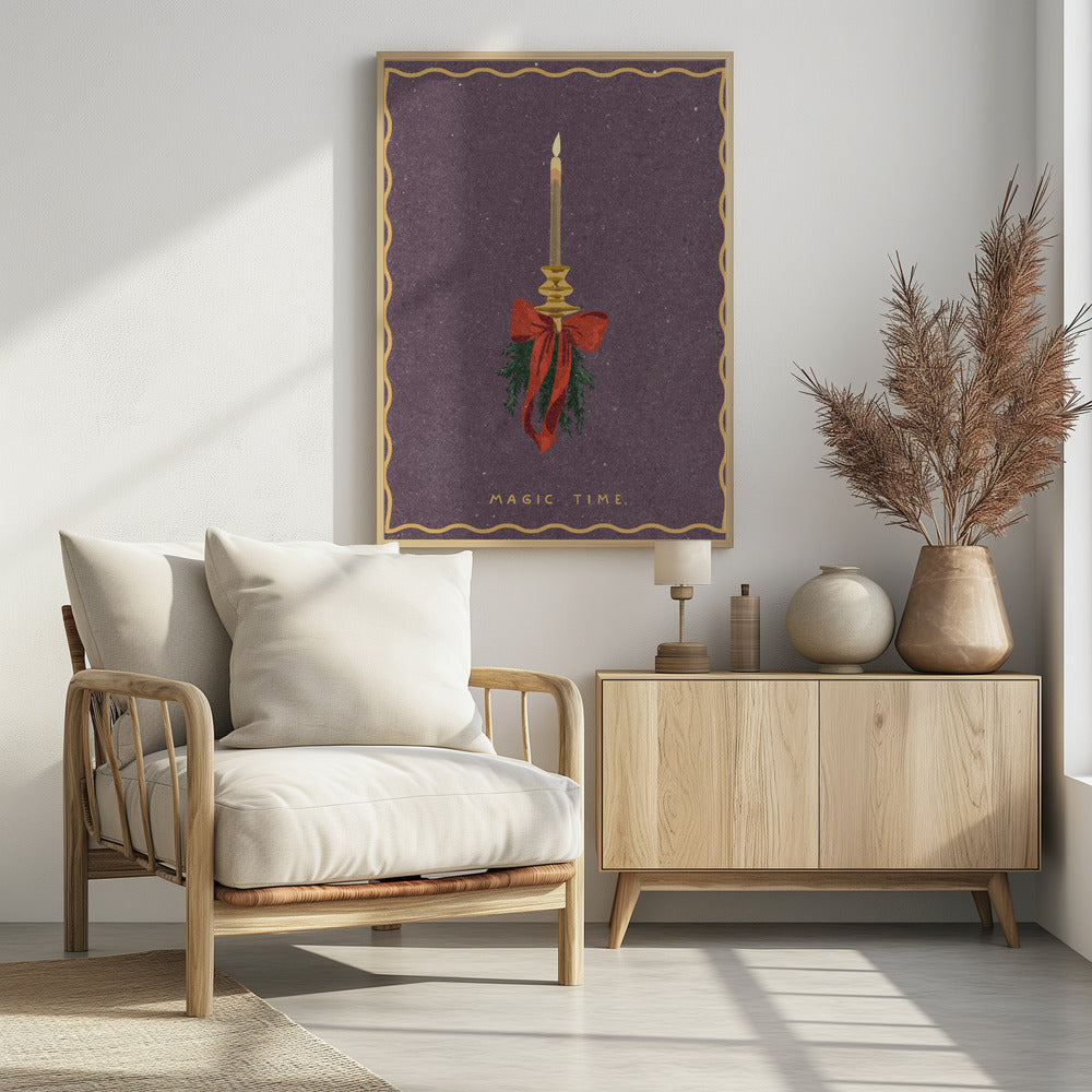 Kerze mit Schleife und Fichtenzweigen | Poster