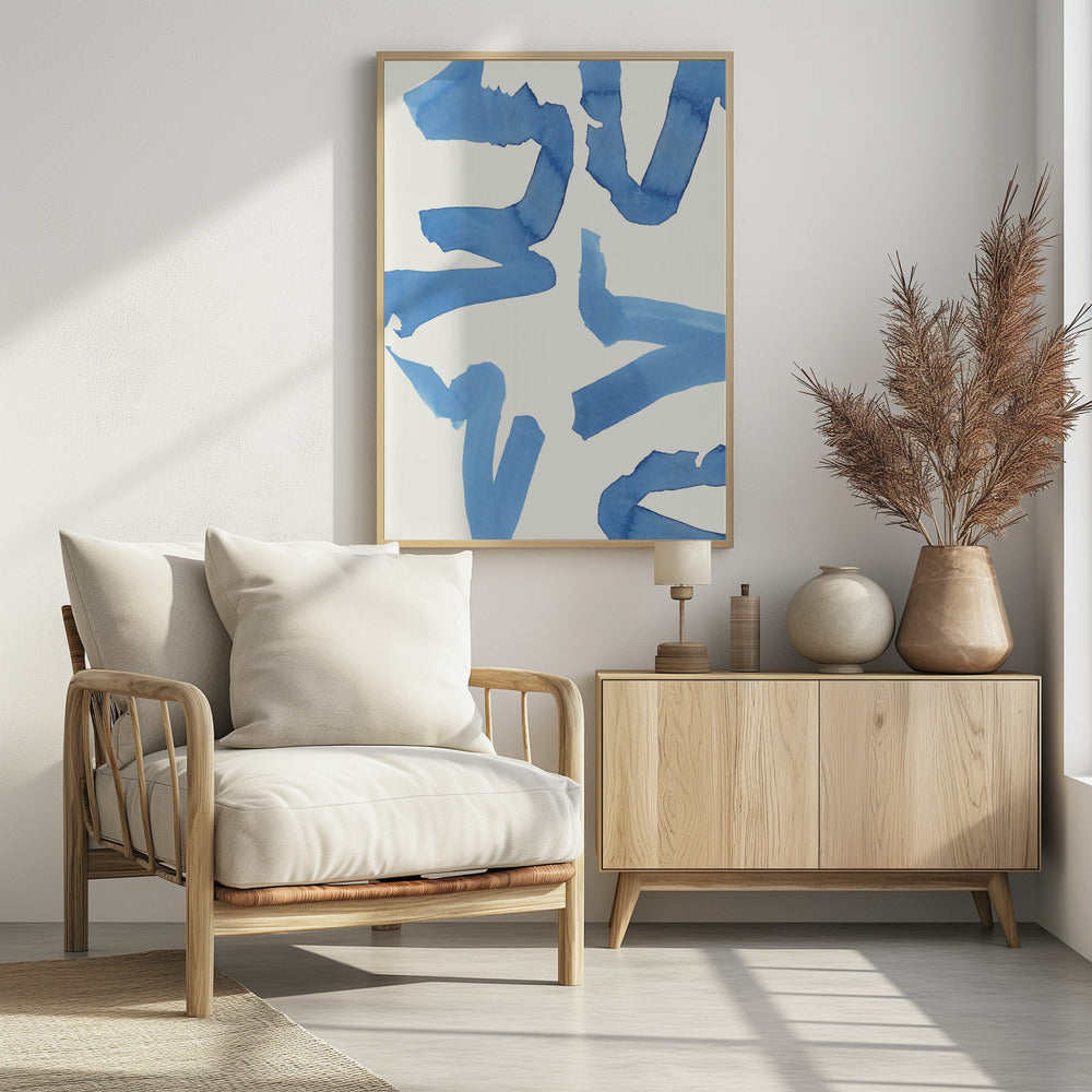 Abstrakter blauer Pinselstrich-Kunstdruck Nr. 2 | Poster