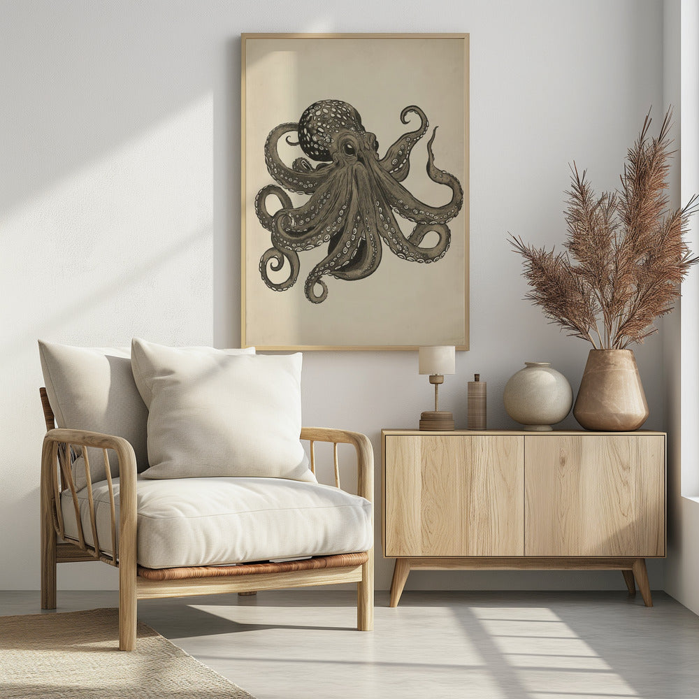 Oktopus Vintage handbemalt | Poster