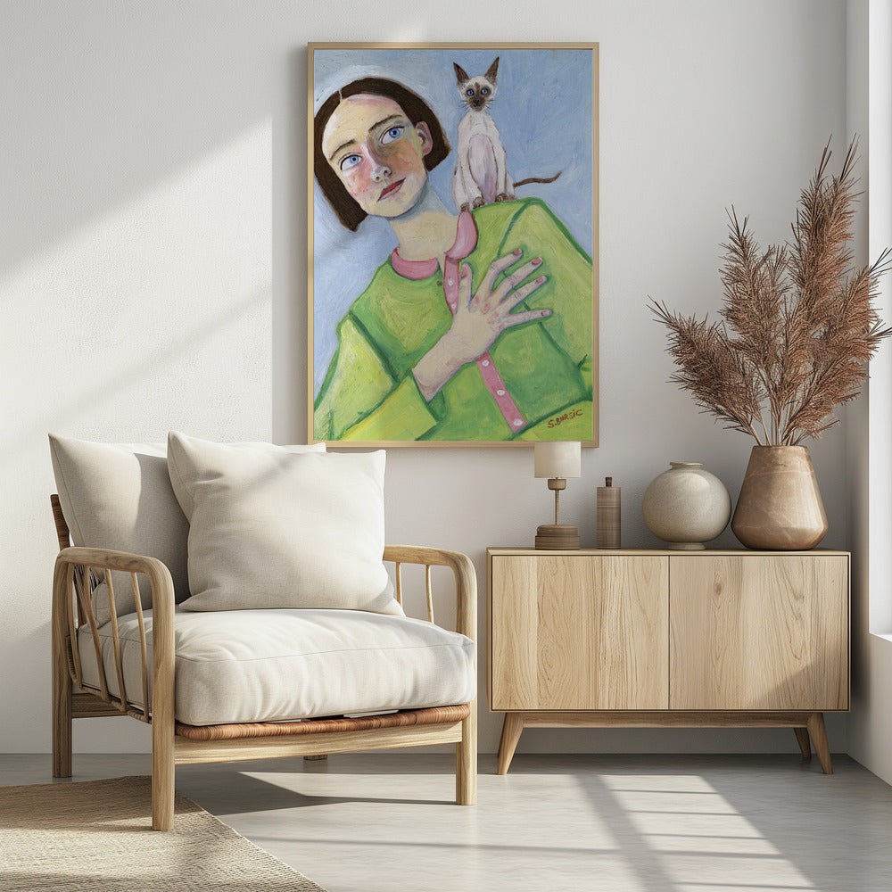 Girl with cat on shoulder | Poster