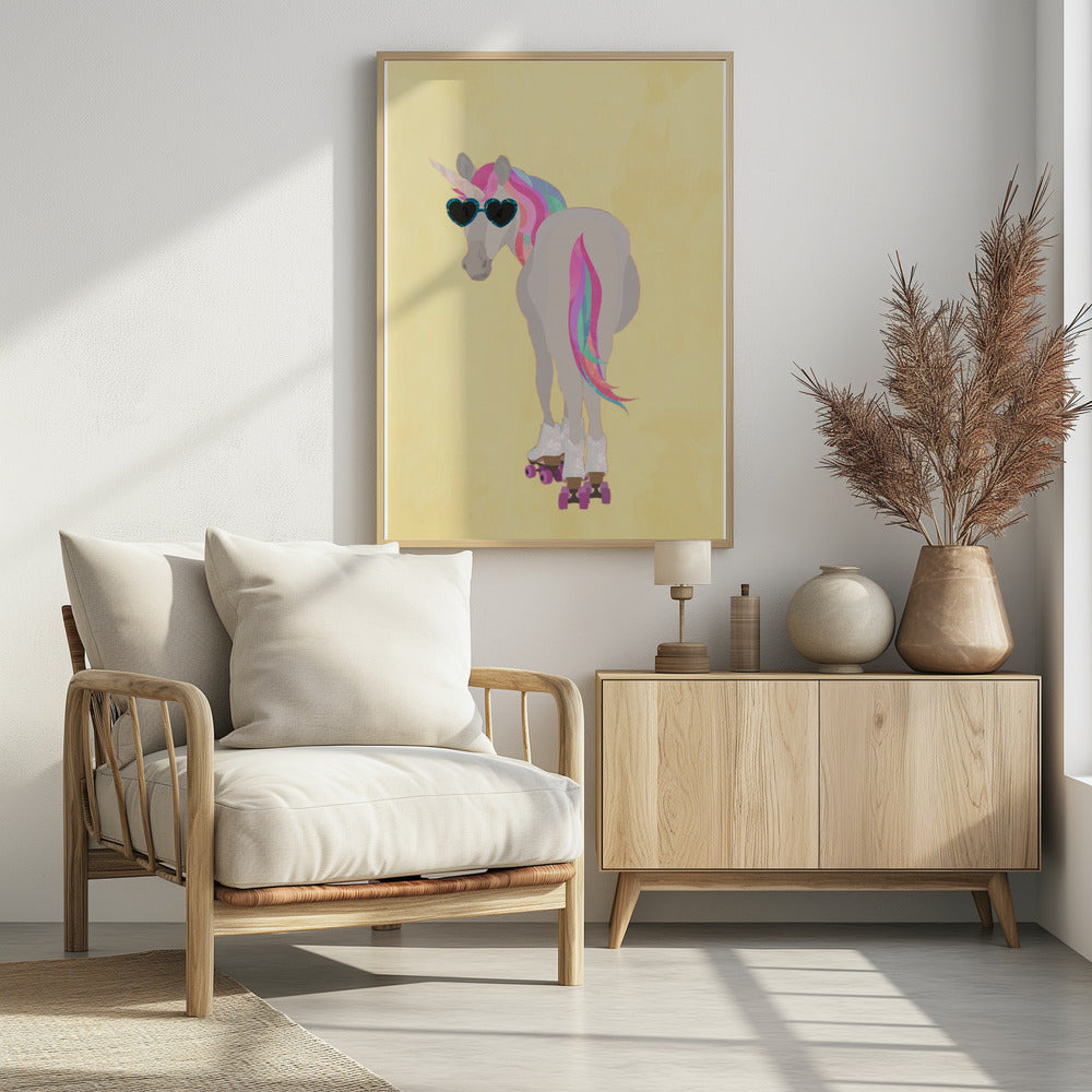 Einhorn Rollschuhlaufen gelb | Poster