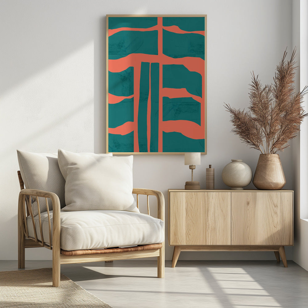 Turquoise &amp; Coral Abstraction 1 | Poster