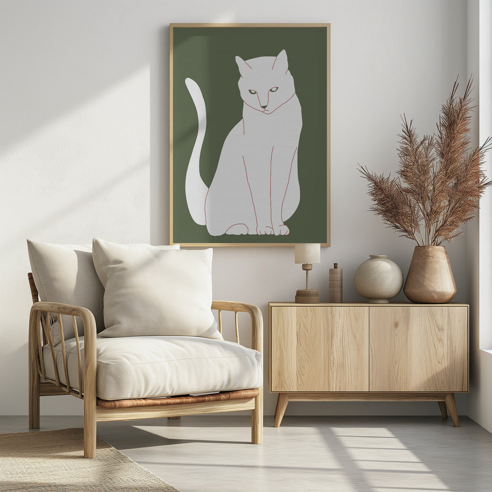 Weiße und grüne Katze | Poster