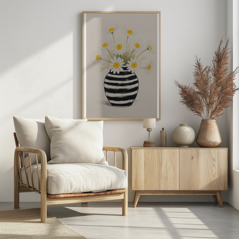 Gestreifte Vase Gänseblümchen | Poster