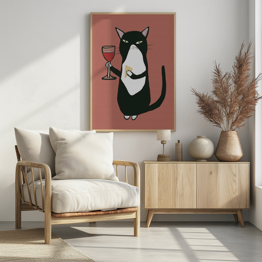 Katze mit Wein | Poster
