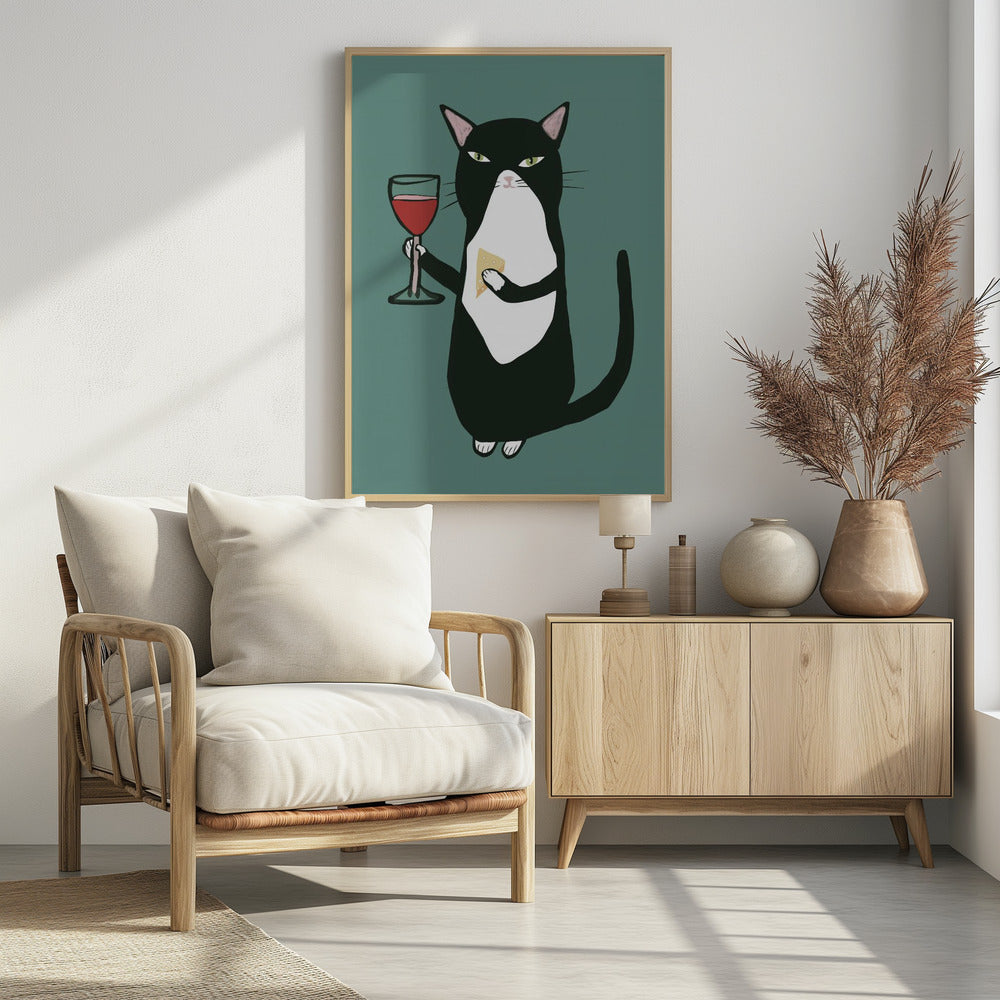 Katze mit Wein | Poster