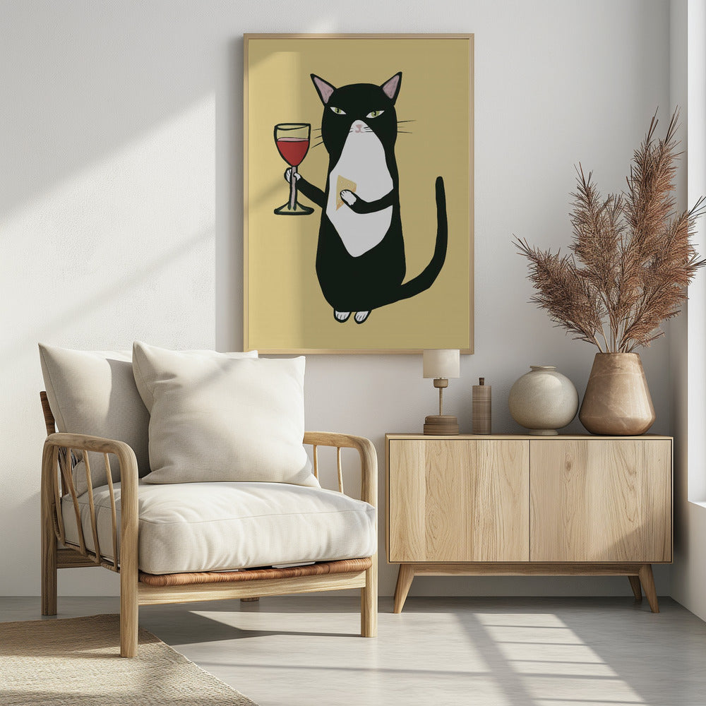 Katze mit Wein | Poster