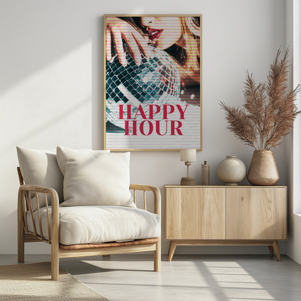 Frau mit einer Discokugel | Poster