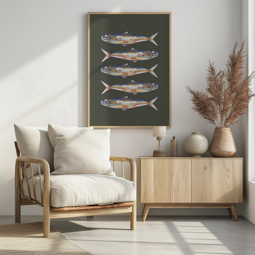Fünf Fische in einer Reihe | Poster