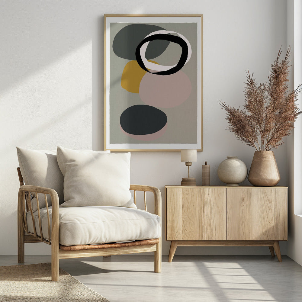 Abstract Circles in Muted Tones with Black Ring | Poster