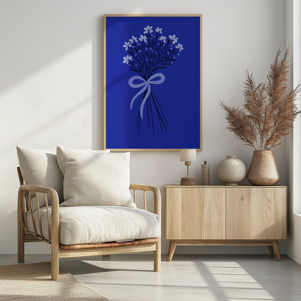 Blumenstrauß mit Schleife - monochrom blau | Poster