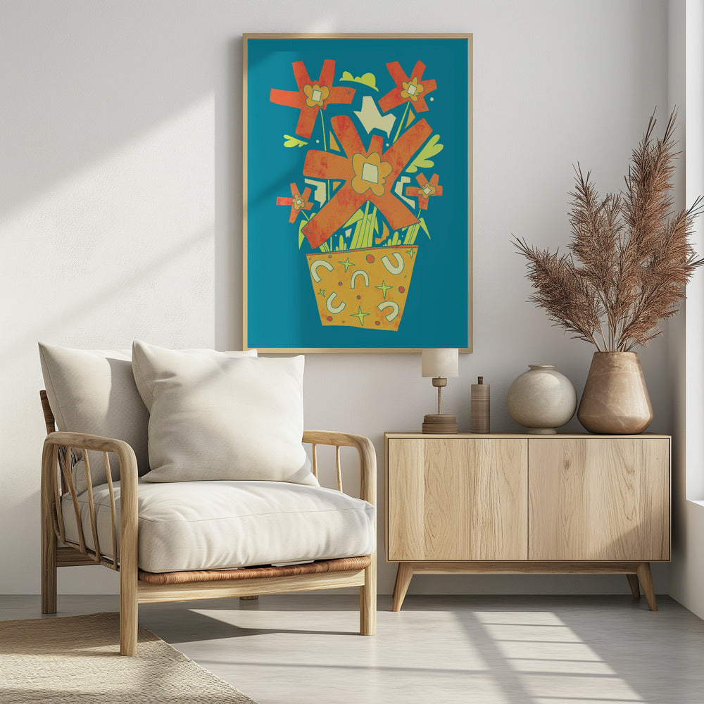 Abstrakte Blumen in einem dekorativen Topf | Poster