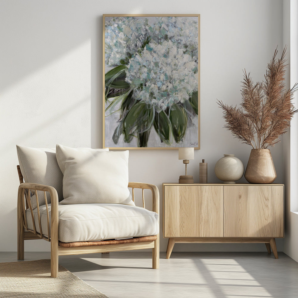 Zarte weiße und blaue Hortensien | Poster