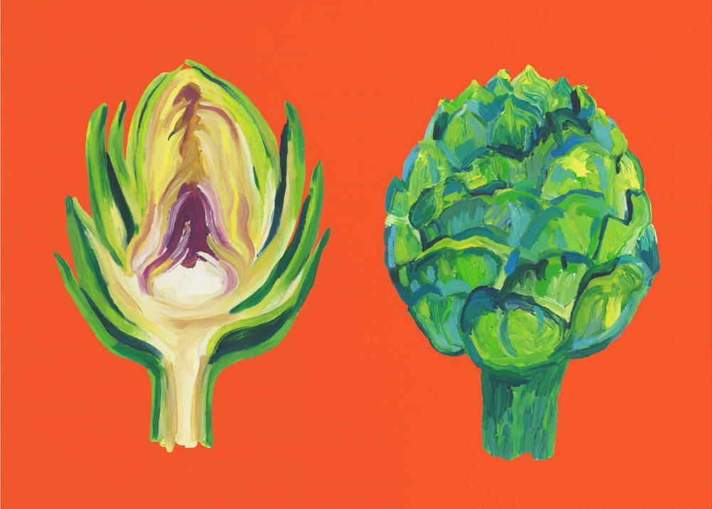 Artichokes On Orange | Canvas
