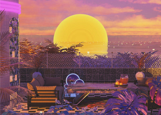 Retro-Futurismus Vaporwave Sonnenuntergang | Poster