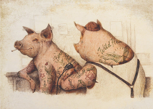 Tätowierte Schweine im Vintage-Stil | Leinwand