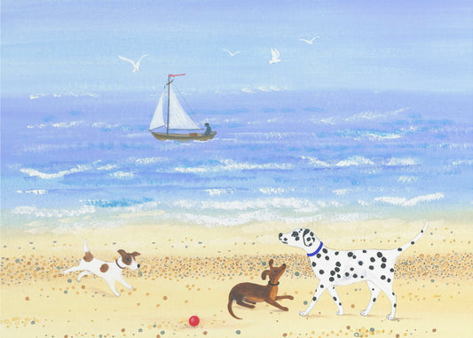 Hund spielt am Strand | Poster