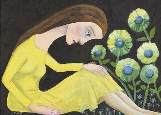 Dame im Garten mit Marienkäfer | Poster