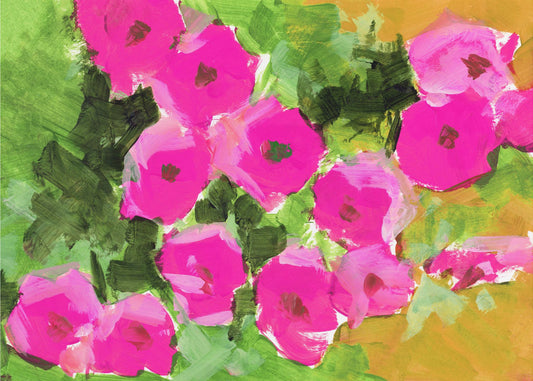 Leuchtend rosa Blüten und üppig grüne Blätter | Leinwand