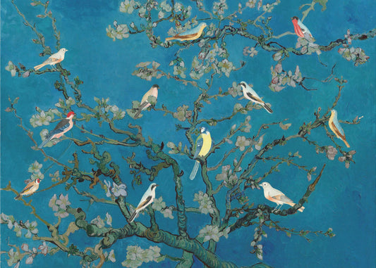 Vögel in der Mandelblüte | Leinwand