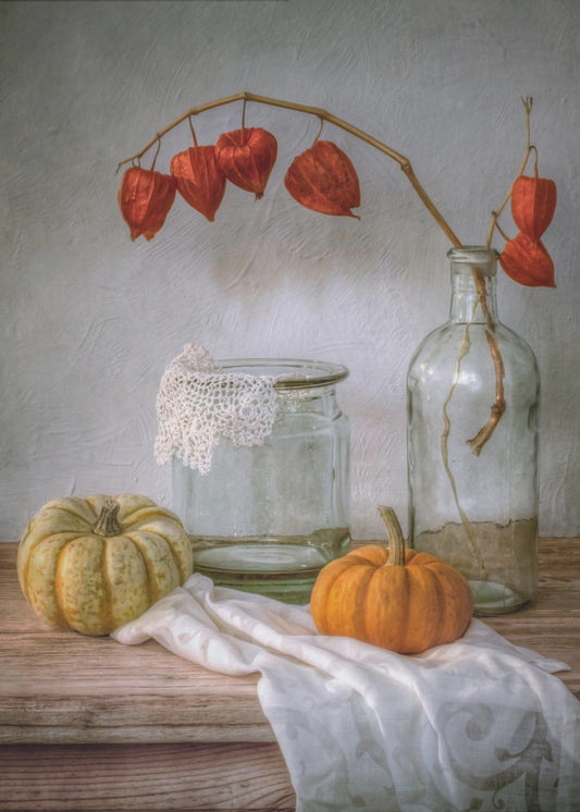 Stillleben mit Physalis und Kürbis | Leinwand