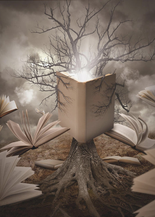 Alter Baum liest Geschichtenbuch | Poster