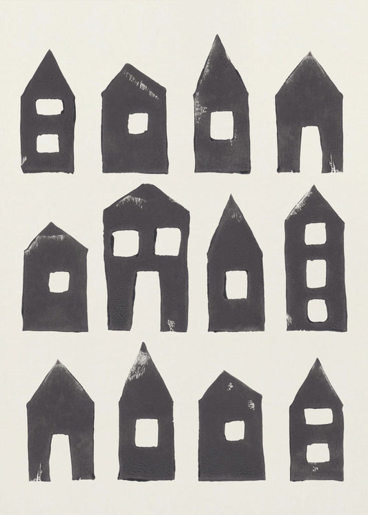Tiny Houses #1 | Handbedruckter Linolschnitt | Poster