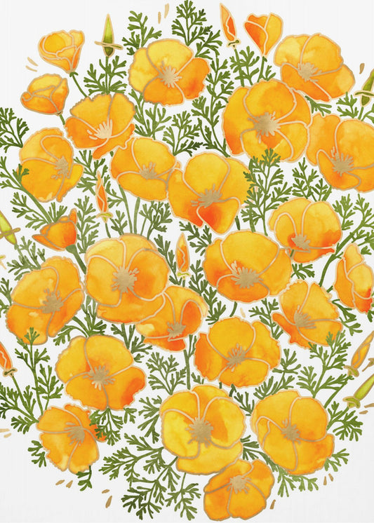 Kalifornischer Mohn mit Goldakzent | Leinwand