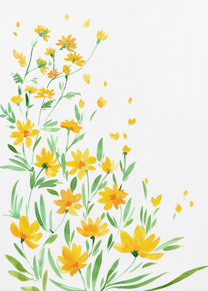 Gelbe Aquarell-Wildblumen | Poster