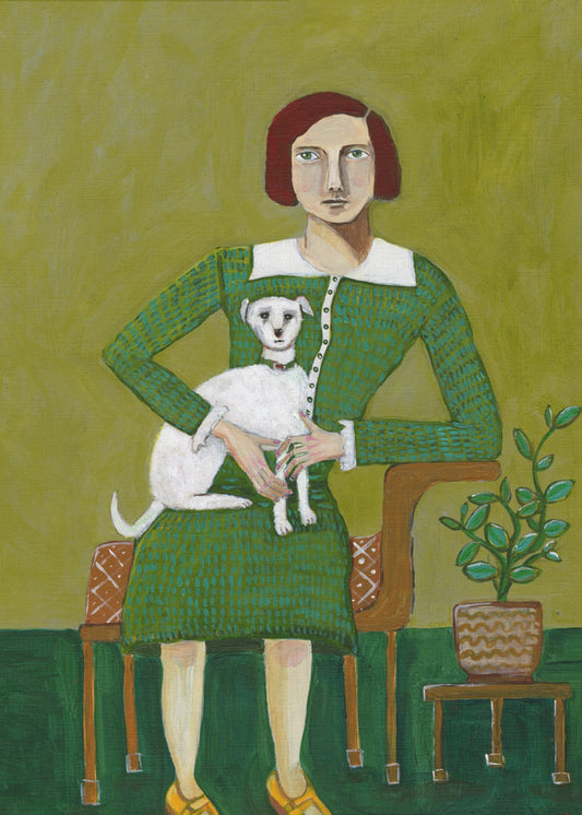 Vintage Dame mit ihrem weißen Hund | Poster